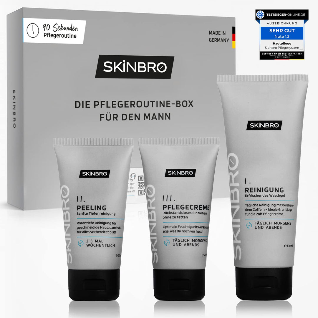 SKINBRO Gesichtspflege Männer Set | Made in Germany | 3er Skincare Pflegeset Herren - Reinigung, Pee