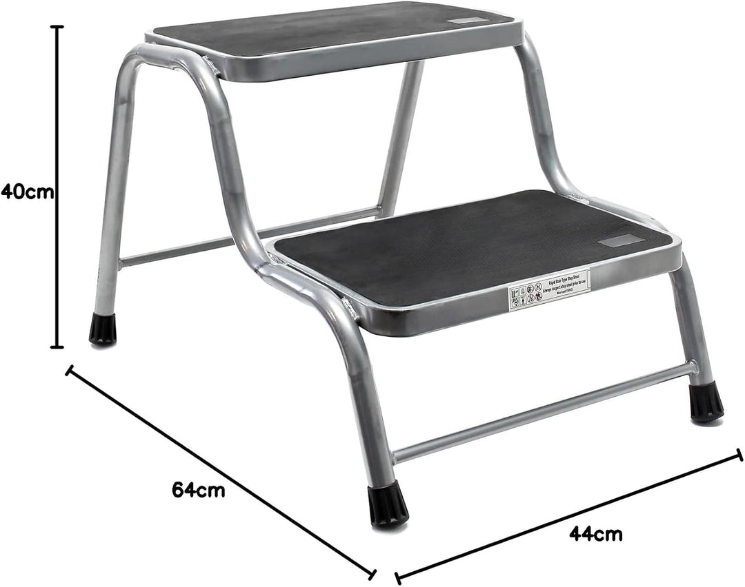 Wiltec Doppeltrittstufe aus Stahl bis 150 kg, 2 Stufen Tritt mit Rutschfester Trittfläche, Trittleit