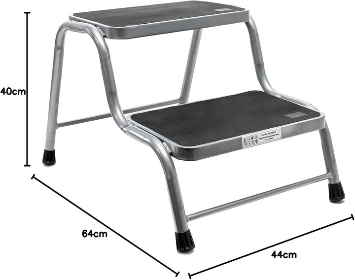 Wiltec Doppeltrittstufe aus Stahl bis 150 kg, 2 Stufen Tritt mit Rutschfester Trittfläche, Trittleit