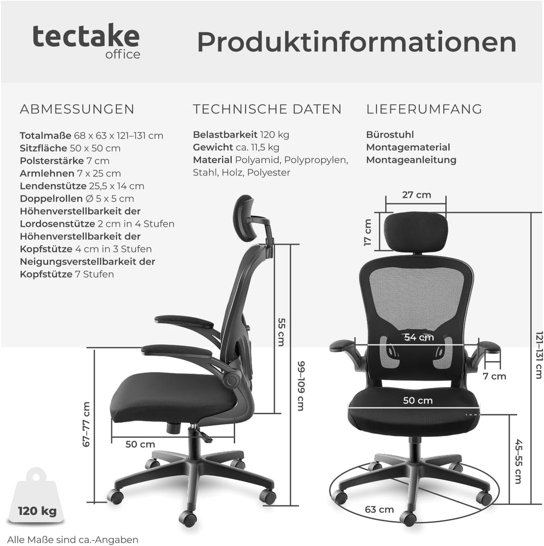 tectake® gepolsterter Gaming PC Bürostuhl, ergonomischer Stuhl mit Lendenwirbelstütze, Office Chair,