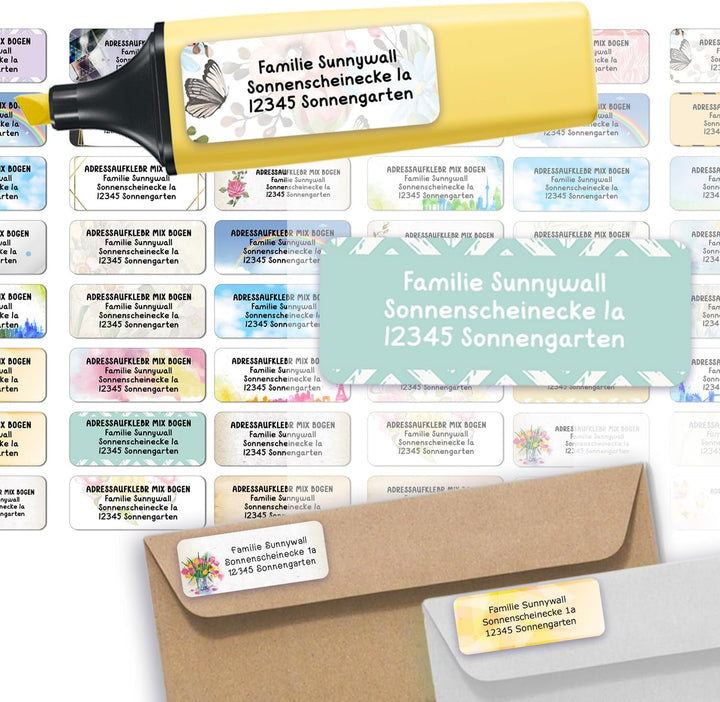 Sunnywall® Adressetiketten Adressaufkleber personalisiert - 110 Klebeetiketten Gemischte 53x21mm | A