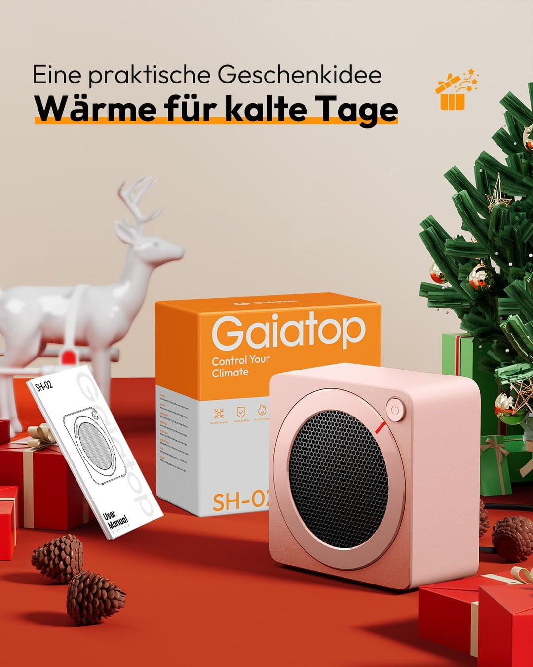 Gaiatop Mini Heizlüfter Energiesparend 500W, Heizlüfter Klein mit 2s PTC-Keramikheizung, mit Überhit