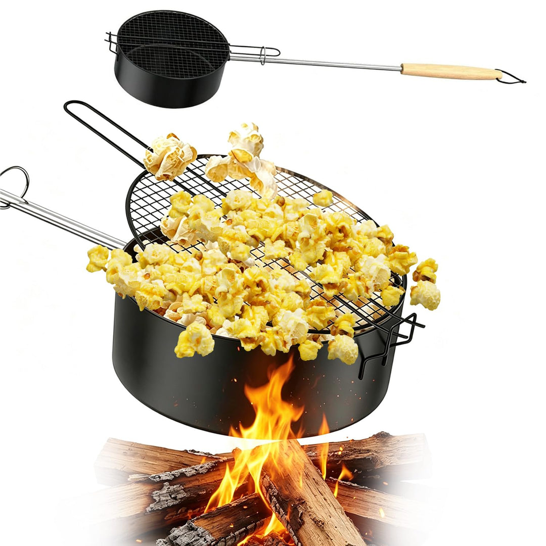 Popcorn Maker Lagerfeuer aus Hochwertigen Karbonstahl &amp; Sicherheitsgriff, Antihaft Outdoor Popcorn-P