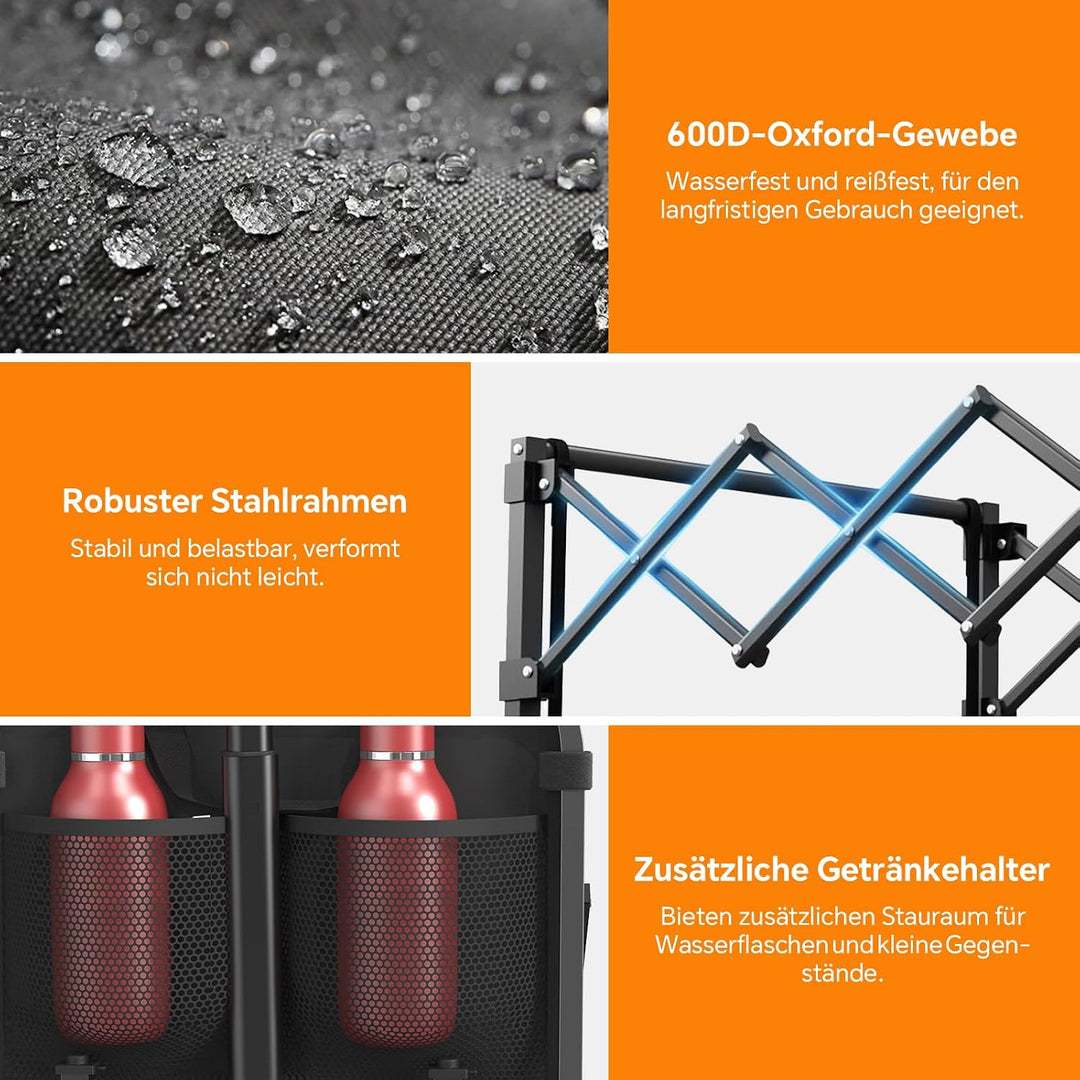 Bollerwagen Faltbar 120L Tragkraft 160KG, 360° Geländeräder, Bollerwagen XL mit 2 Getränkerhaltern,