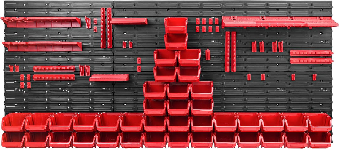 Lagersystem Werkstattregal | 172 x 78 cm | 40 stck. Box | Wandregal mit Werkzeughalterungen und Stap