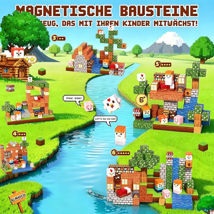 Magnetische Bausteine Blöcke 150 Stück,Magnetbausteine Magnetspielzeug Magneten Kinder Magnetische B
