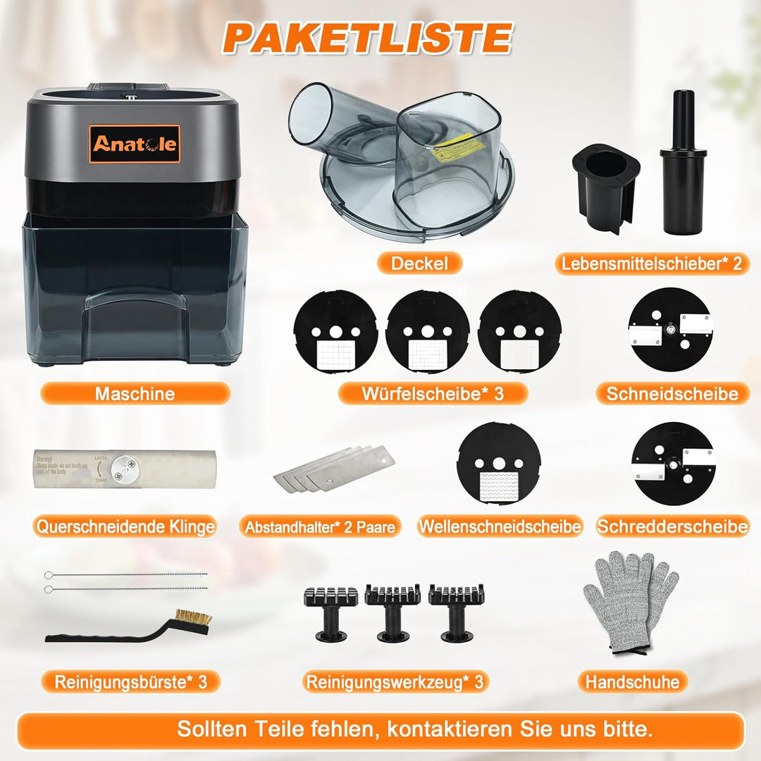 Anatole 6 in 1 Gemüseschneider Elektrisch Würfelschneider Professionell Gemüsehobel Wellenschneider