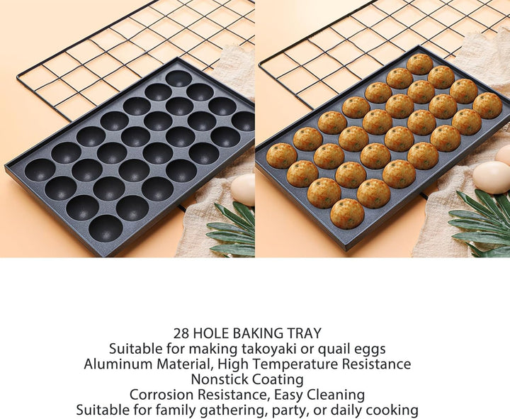 Fockety Takoyaki-Maker, Aluminium 28-Loch-Pfanne mit Antihaftbeschichtung, Bequem zu verwenden, Mode