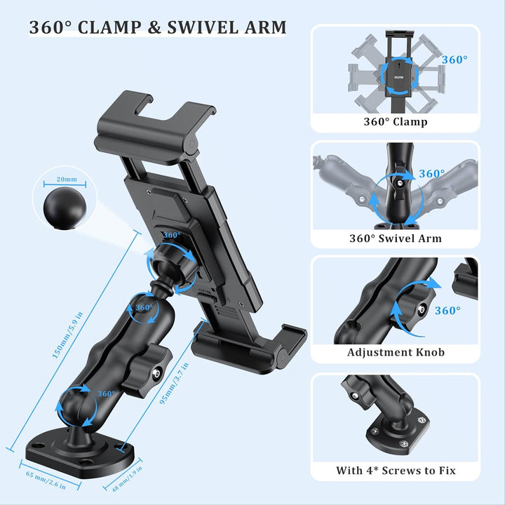 OHLPRO Tablet Halterung Auto,360° Drehung Tablethalterungen 18cm Ausziehbare Arm+ Waschbar Saugnapf,