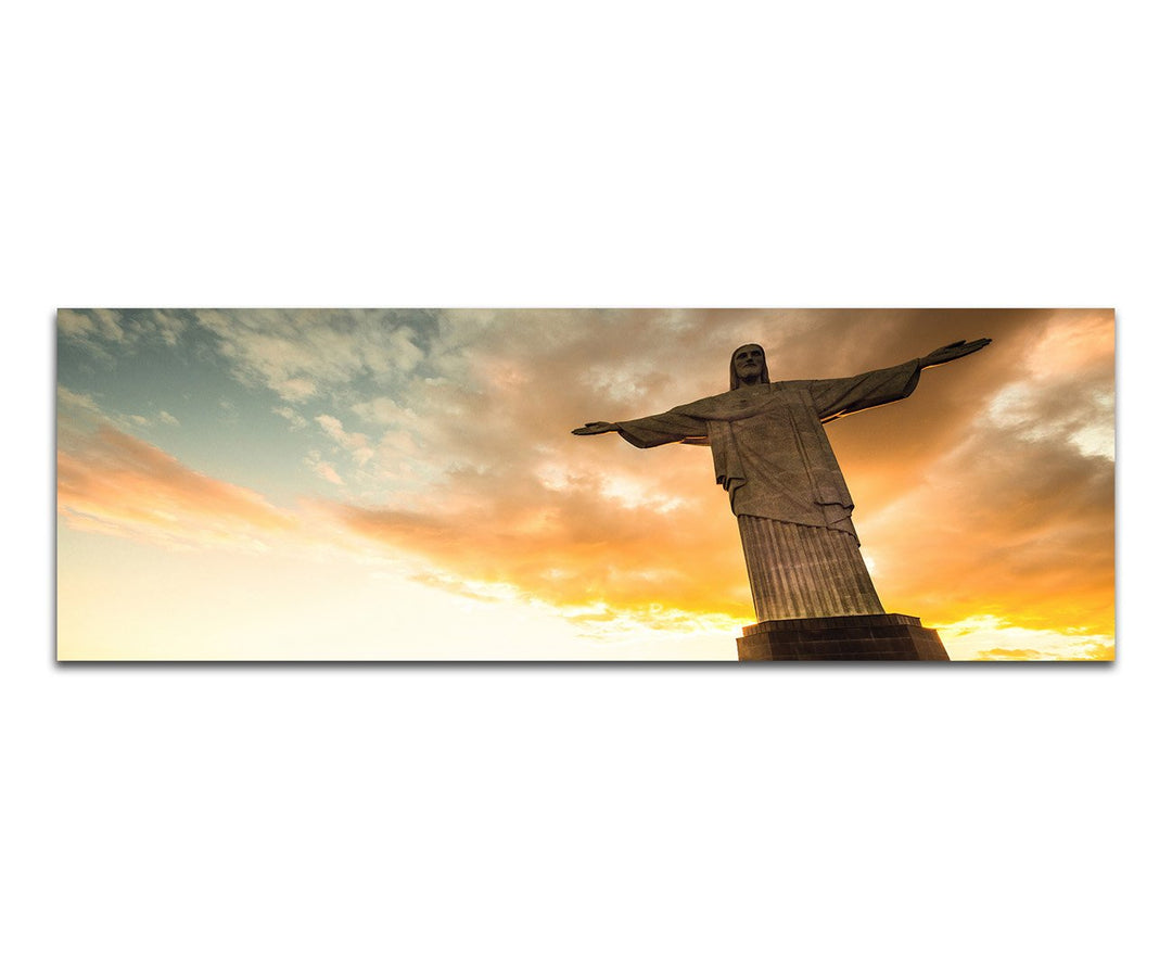 Paul Sinus Art Panoramabild auf Leinwand und Keilrahmen 150x50cm Rio De Janeiro Statue Sonnenunterga