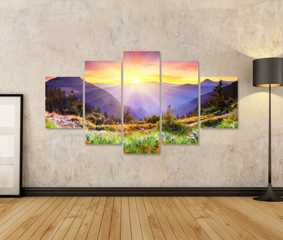 Bild Bilder auf Leinwand majestätischer Sonnenuntergang im Gebirgslandschaft HDR Bild Wandbild, Post