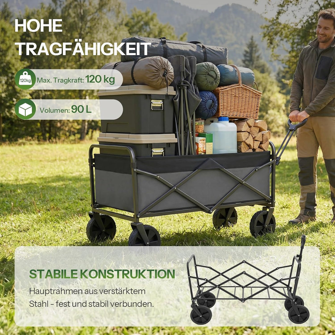 LARMNEE Faltbarer Handwagen, Gartenwagen, tragbarer Campingwagen mit verstellbarem Griff und 4 verst