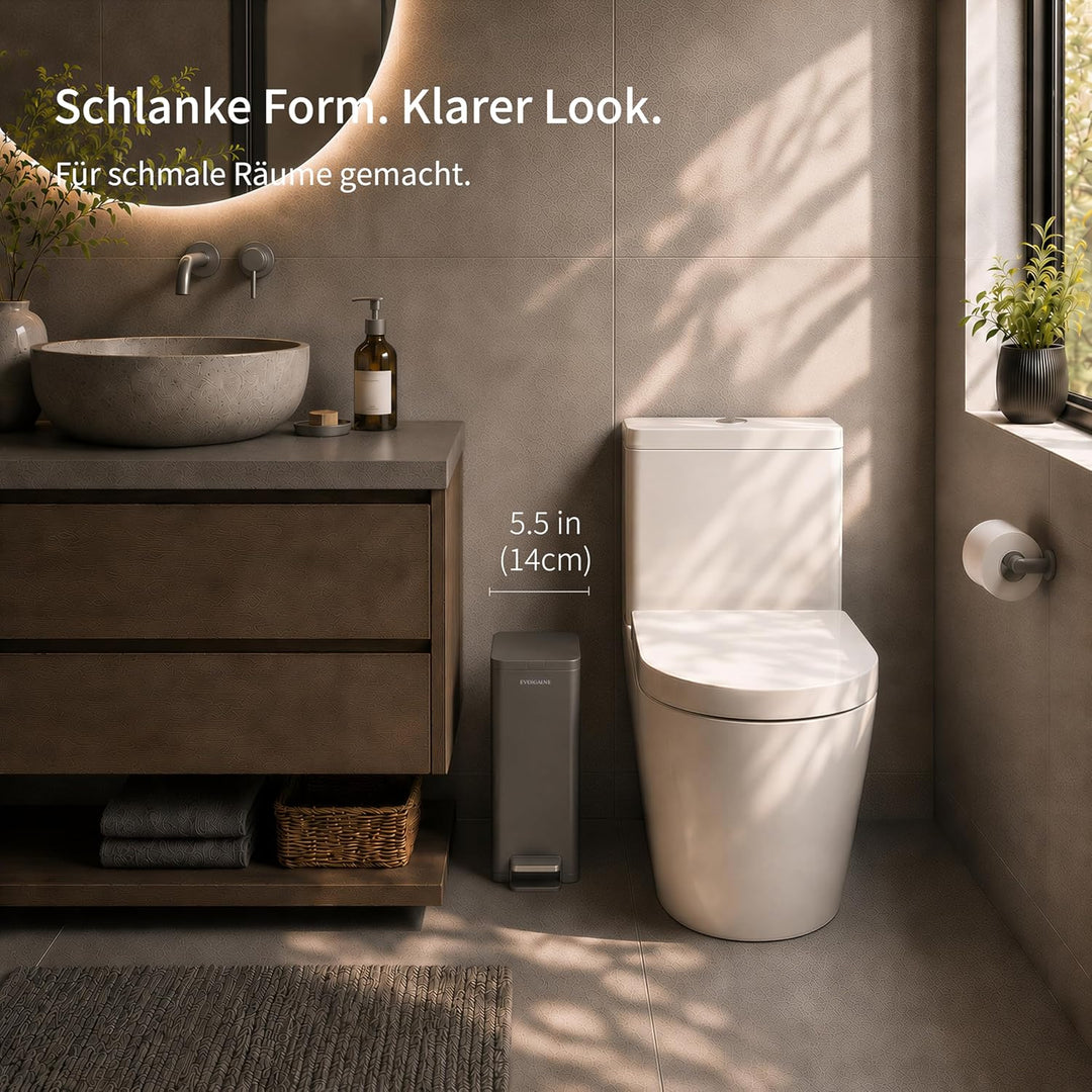 EverGrove Schmaler Mülleimer 10L, nur 14 cm breit, Edelstahl Treteimer mit Deckel, geräuschlos, hera