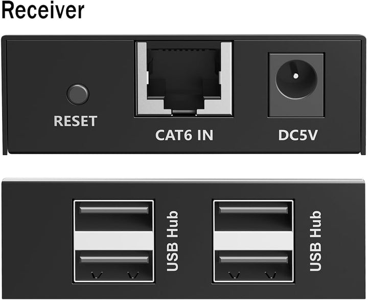 DIGITUS USB 2.0 über Ethernet-Extender – 4-Port USB-A Hub – 150m Reichweite mit Cat 6 Netzwerkkabel