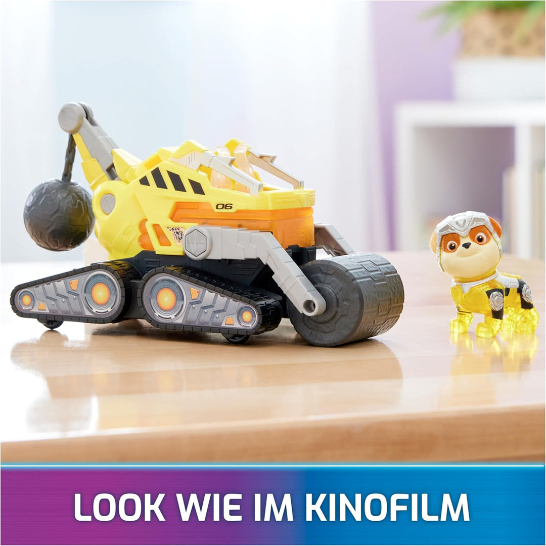 PAW Patrol: Der Mighty Kinofilm, Superhelden-Basis-Fahrzeug von Rubble mit Welpenfigur, Baustellenfa
