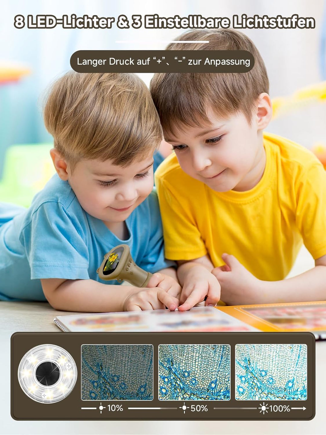 Mikroskop für Kinder, Digitales Taschenmikroskop mit 2,0" IPS-Bildschirm Lupe 200x Vergrösserung, 8