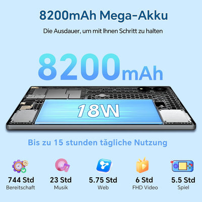 OSCAL Pad 80 WiFi Android 14 Tablet 10.51 Zoll, 18 GB RAM+256 GB ROM Speicherplatz(2TB TF),8200 mAh