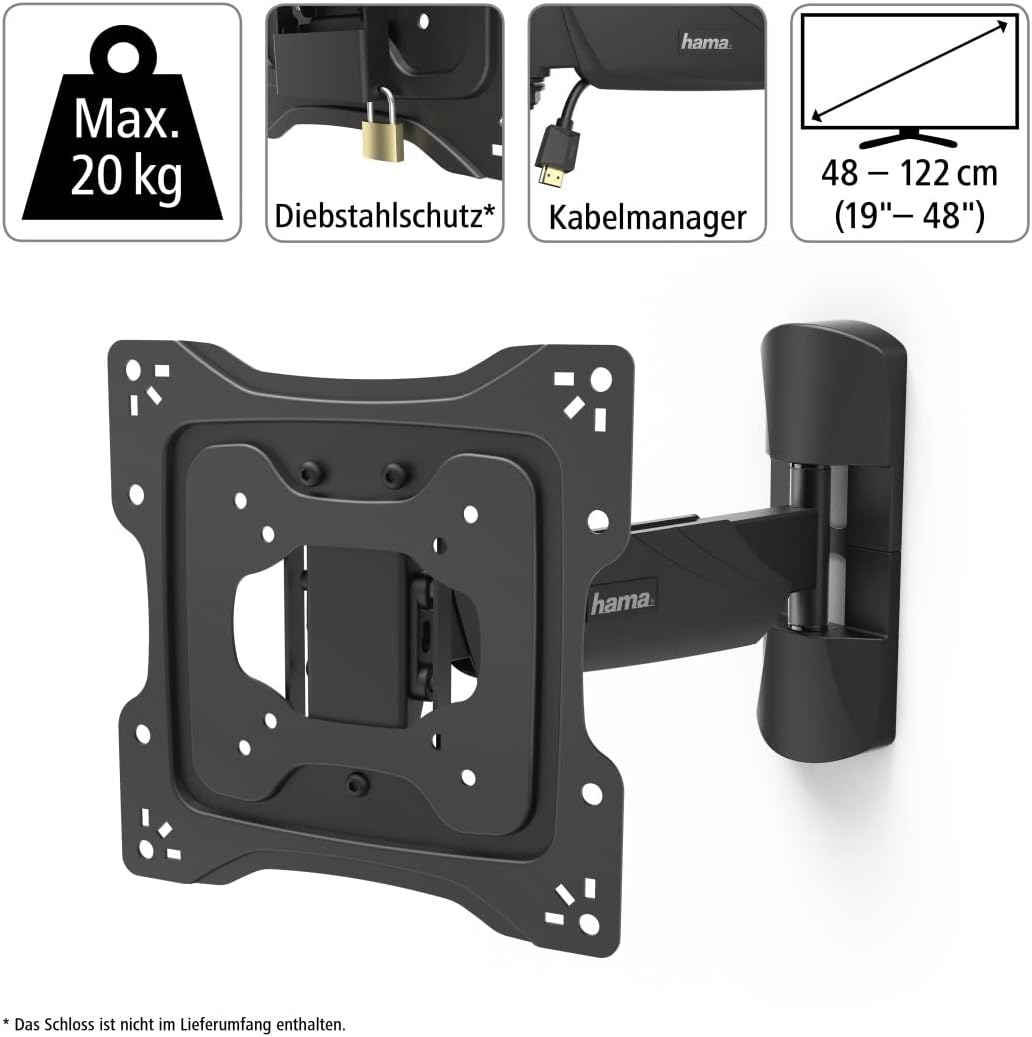 Hama TV Wandhalterung schwenkbar 180°, neigbar, ausziehbar (TV Halterung für Fernseher mit 19 bis 48
