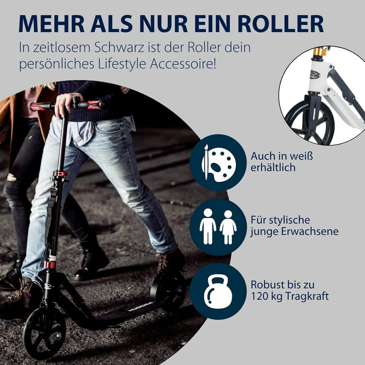 HUDORA BigWheel Style 230 Scooter I Stabiler Aluminium-Roller mit grosser Trittfläche I Höhenverstel