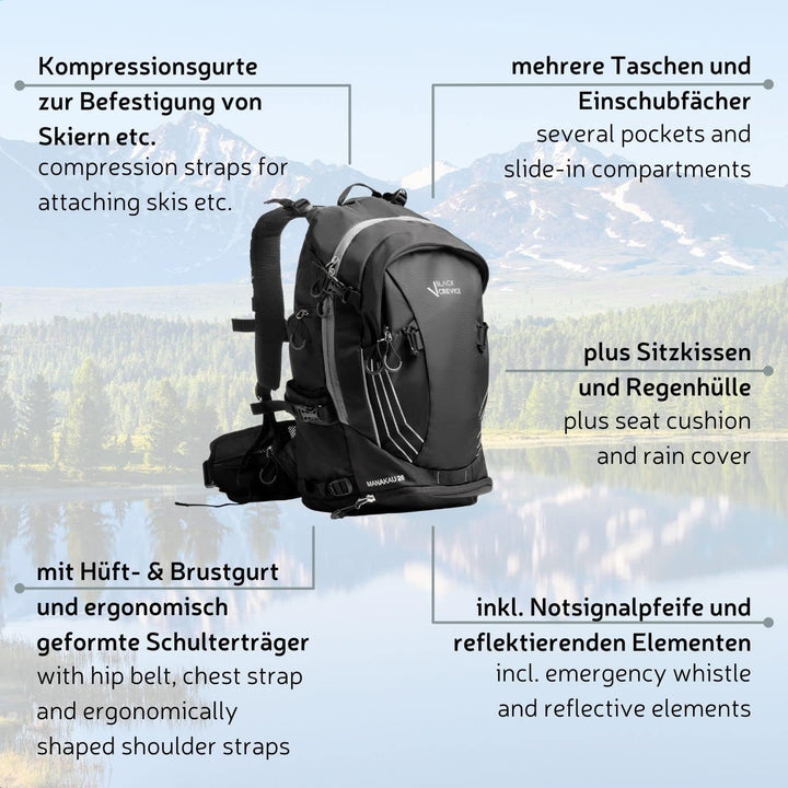 Black Crevice Fahrrad & Skitouren Rucksack MANAKAU 26 L I Outdoor Rucksack mit Trinksystem & Regenhü