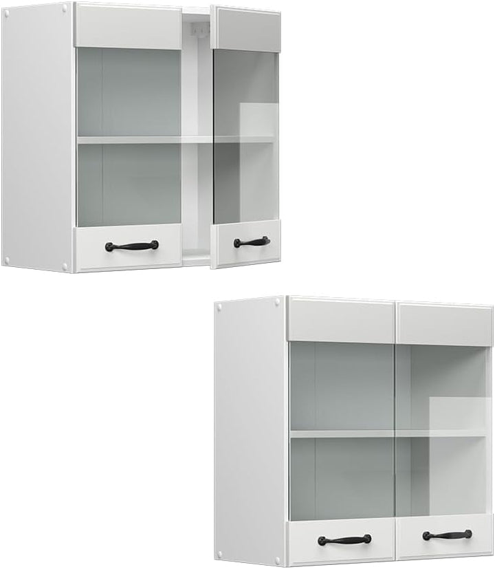 Vicco Küchenschrank Glas R-Line, Weiss Landhaus/Weiss, 60 cm Weiss Landhaus Hängeglasschrank 60 cm,