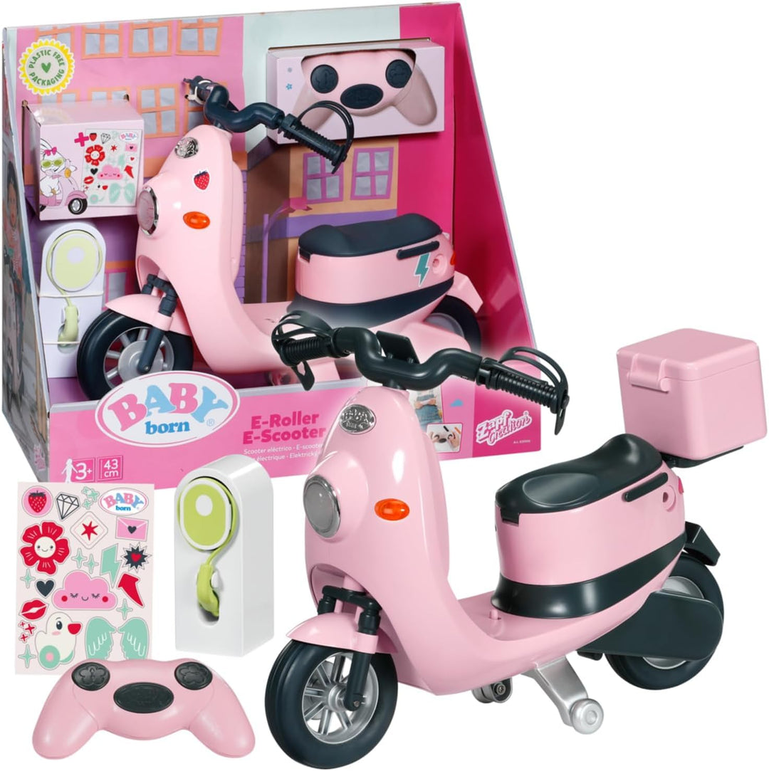BABY born E-Scooter, Ferngesteuerter Roller mit Ladestation zum Aufladen Spielen, für 43cm Puppen, 8