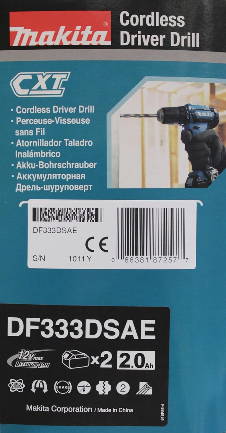 Makita DF333DSAE Akku-Bohrschrauber 12 V max. / 2,0 Ah, 2 Akkus + Ladegerät im Transportkoffer mit 2