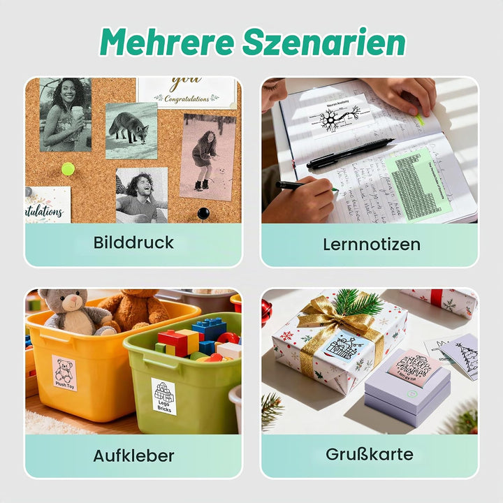 Sticker Drucker, PM290 Mini Drucker für Smartphone, Bluetooth Thermodrucker Mini mit 3 Rollen Papier
