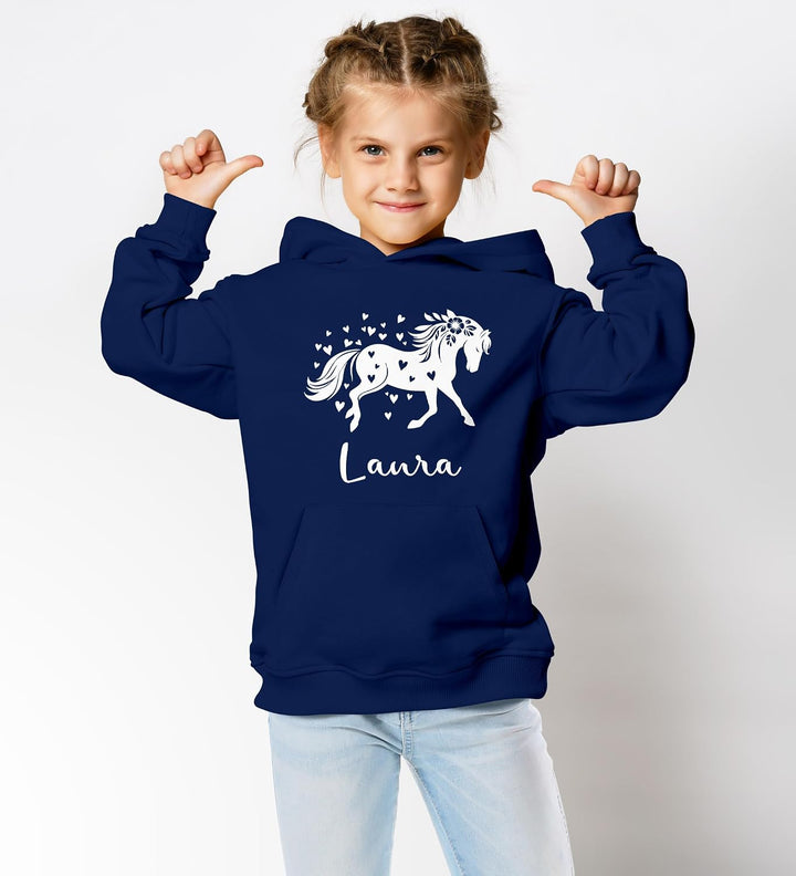 SpecialMe® Kinder Hoodie Mädchen Pferde Herzen Motiv Mädchengeschenke mit Pferde Herzchen Print Pfer