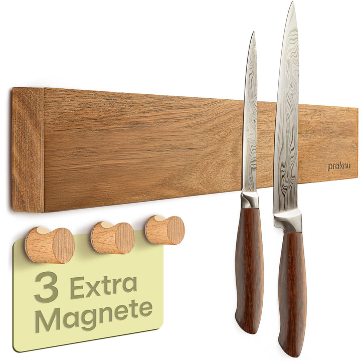 Magnetleiste Messer selbstklebend 40 cm - Messerhalter aus FSC®Akazienholz mit Extra starkem Magnet