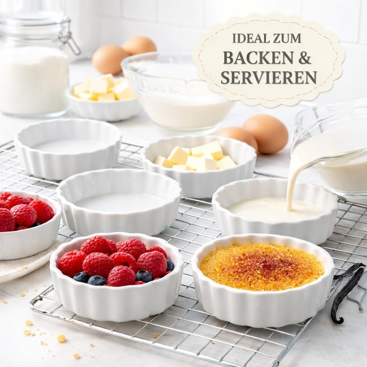 6 Stück Tarte Förmchen, Crème-Brûlée Schälchen Ø 10 cm Keramik, Mini Tarte Quiche Form
