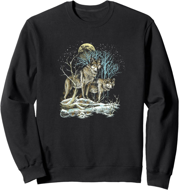 Moon and Wolves in Snowy Forest Sweatshirt