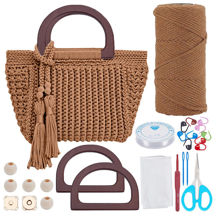 INFUNLY DIY Häkeltasche Kit für Anfänger Erwachsene Braune Tasche Häkelset mit Schritt für Schritt V