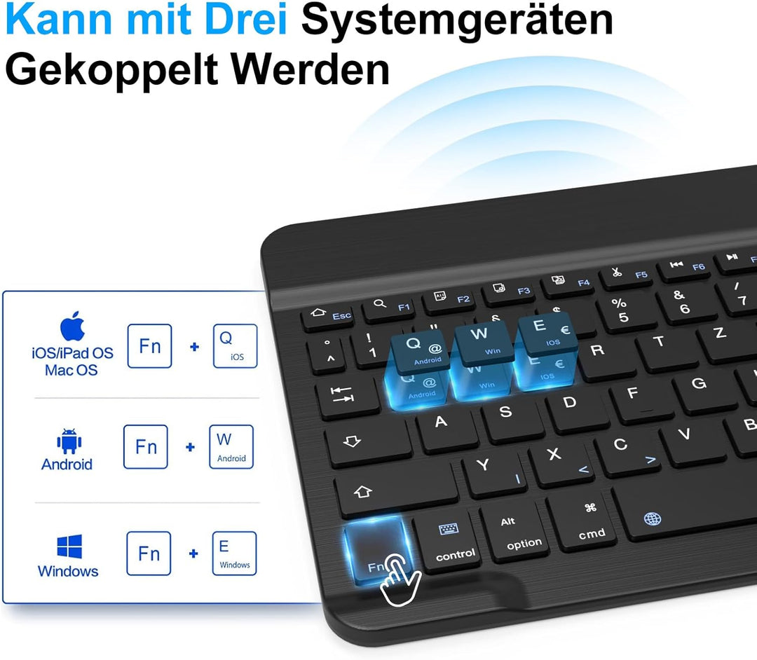 ZOYU Bluetooth Tastatur mit QWERTZ Layout für iPad Air, Pro, 10,2, 9,7, Mini, Tablets, PC, Windows,