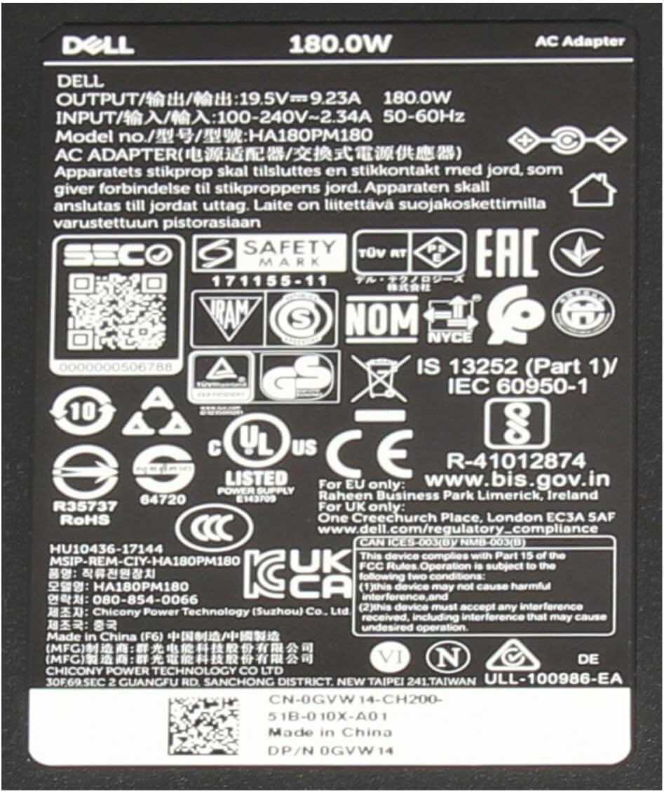 Dell XPS 17 (L702X) Original Netzteil 180 Watt Flache Bauform