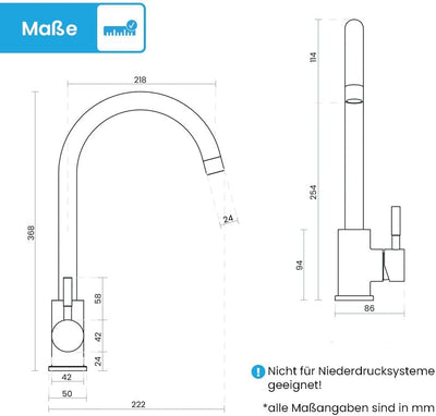 Bächlein Küchenarmatur Gleno (gebürsteter Edelstahl) – Einhand-Spültischbatterie aus Edelstahl mit 3