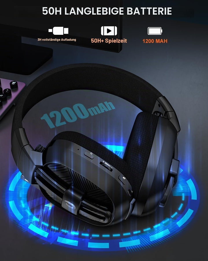 Gaming Headset, Wireless Headset für PC, PS5, PS4, Mac, 2,4 GHz/BT Headset PS5 mit Mikrofon Geräusch