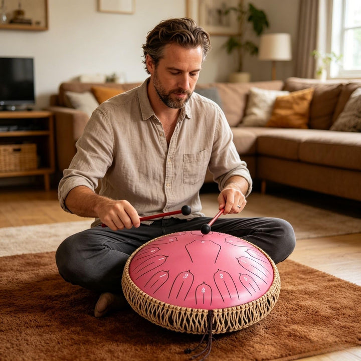 Musfunny Steel Tongue Drum, 12 Zoll 15 Tone Zungentrommel Handpan Trommel, D-Dur Steel Pan Töne Schl