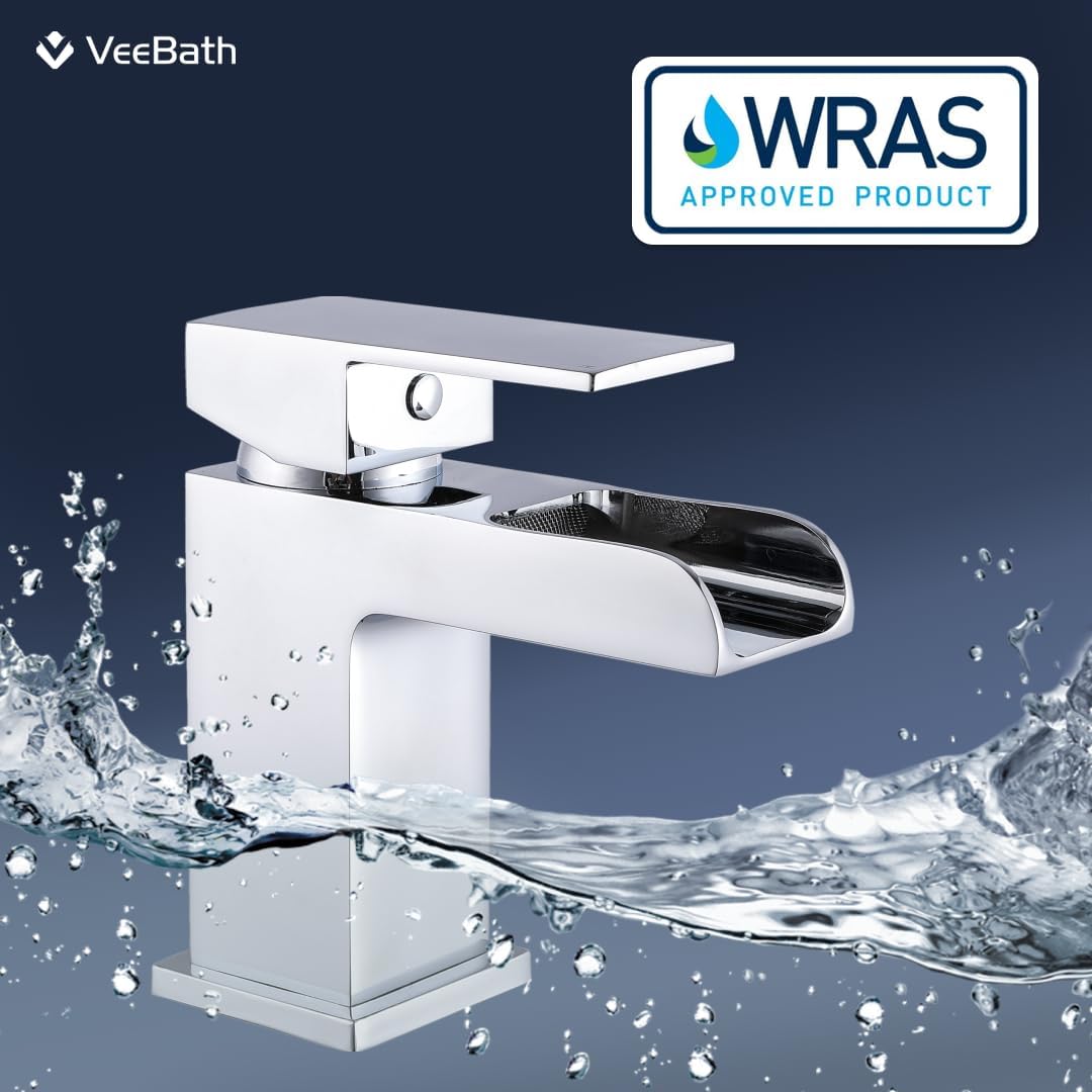 veebath Kinross chrom Wasserfall Mischbatterie, moderne Luxus Badezimmer Hebel Wasserhahn mit Pop Up