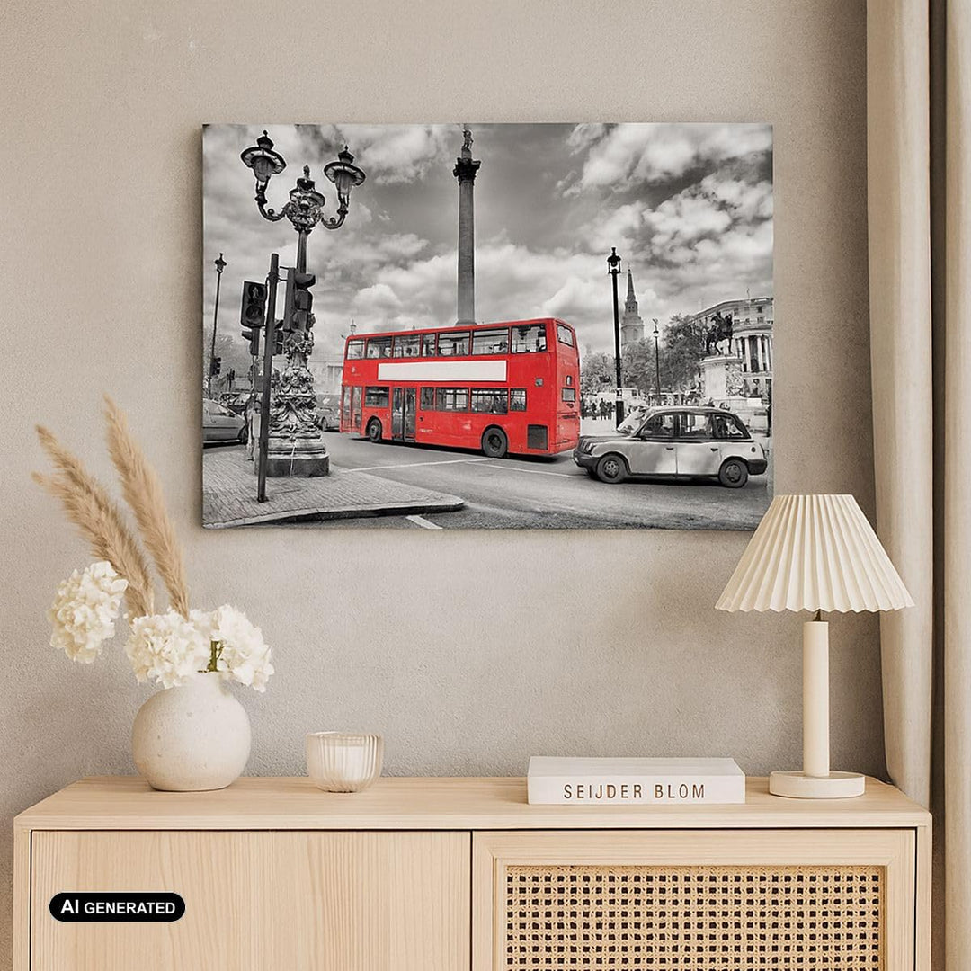 Bilder auf Leinwand 100x70cm Leinwandbild Trafalgar Platz Taxi London Gross Wanddeko Bild Schlafzimm