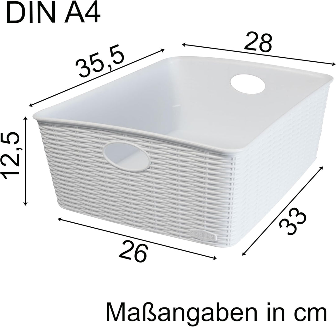 6x Aufbewahrungskörbchen 12 cm hoch GRAU Rattan-Optik- 35x28x12cm DINA4 - Ordnungskorb Ordnungsbox S