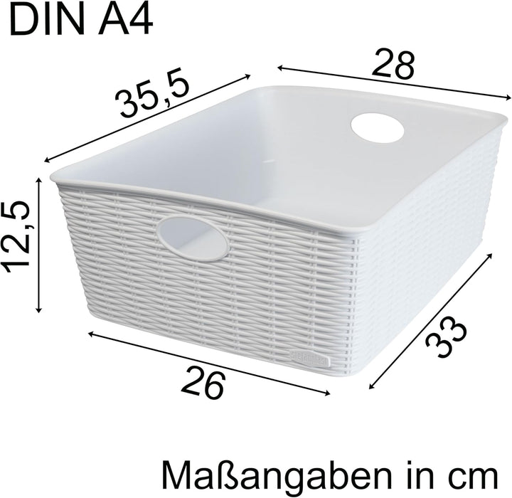 6x Aufbewahrungskörbchen 12 cm hoch GRAU Rattan-Optik- 35x28x12cm DINA4 - Ordnungskorb Ordnungsbox S