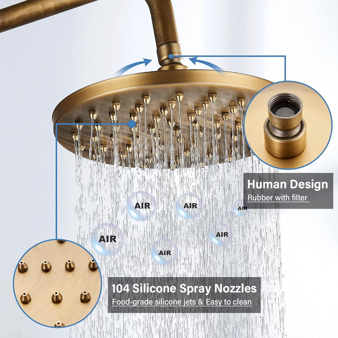 Duschsystem mit Regendusche, Antik Messing, Edelstahl, mit Handbrause, Kopfbrause, Verstellbarer Dus