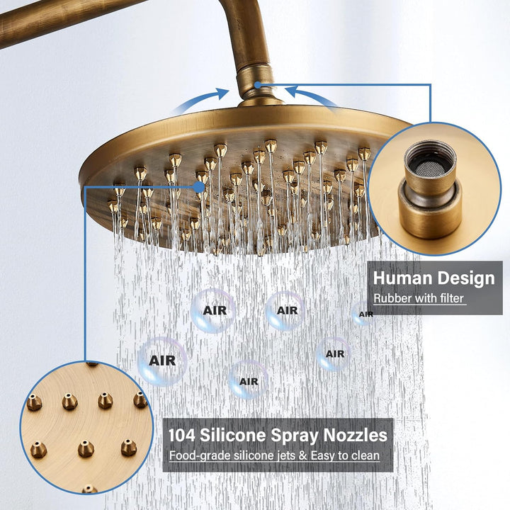 Duschsystem mit Regendusche, Antik Messing, Edelstahl, mit Handbrause, Kopfbrause, Verstellbarer Dus
