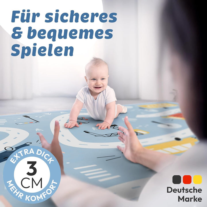Seidenweiche Krabbelmatte Baby 200x150x3cm Autos & Strassen Extra Dicke(3cm) Spielmatte Kinder mit P
