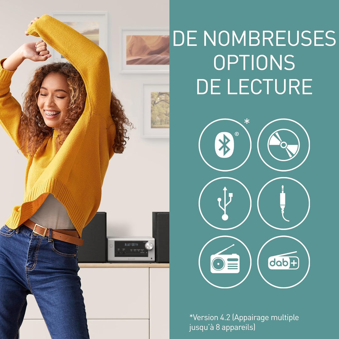 Panasonic SC-PM702EG-S Neat Micro Hi-Fi Stereoanlage mit CD, DAB+/FM-Radio, USB und Bluetooth, Lauts