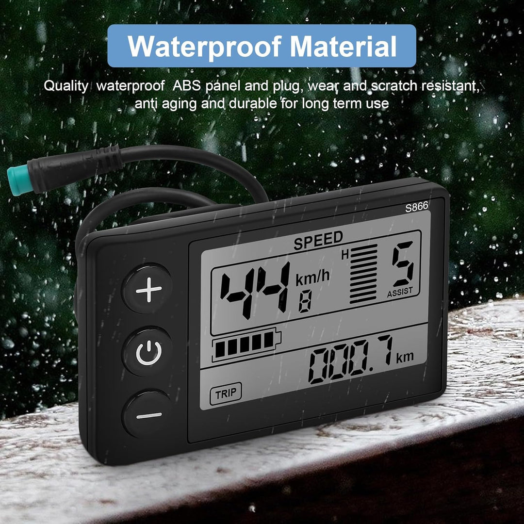 Yosoo Health Gear LCD Display für Elektrofahrräder, S866, 24V/36V/48V, Wasserdicht, mit Hintergrundb
