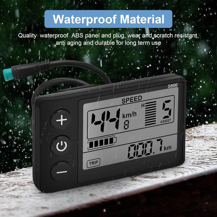 Yosoo Health Gear LCD Display für Elektrofahrräder, S866, 24V/36V/48V, Wasserdicht, mit Hintergrundb