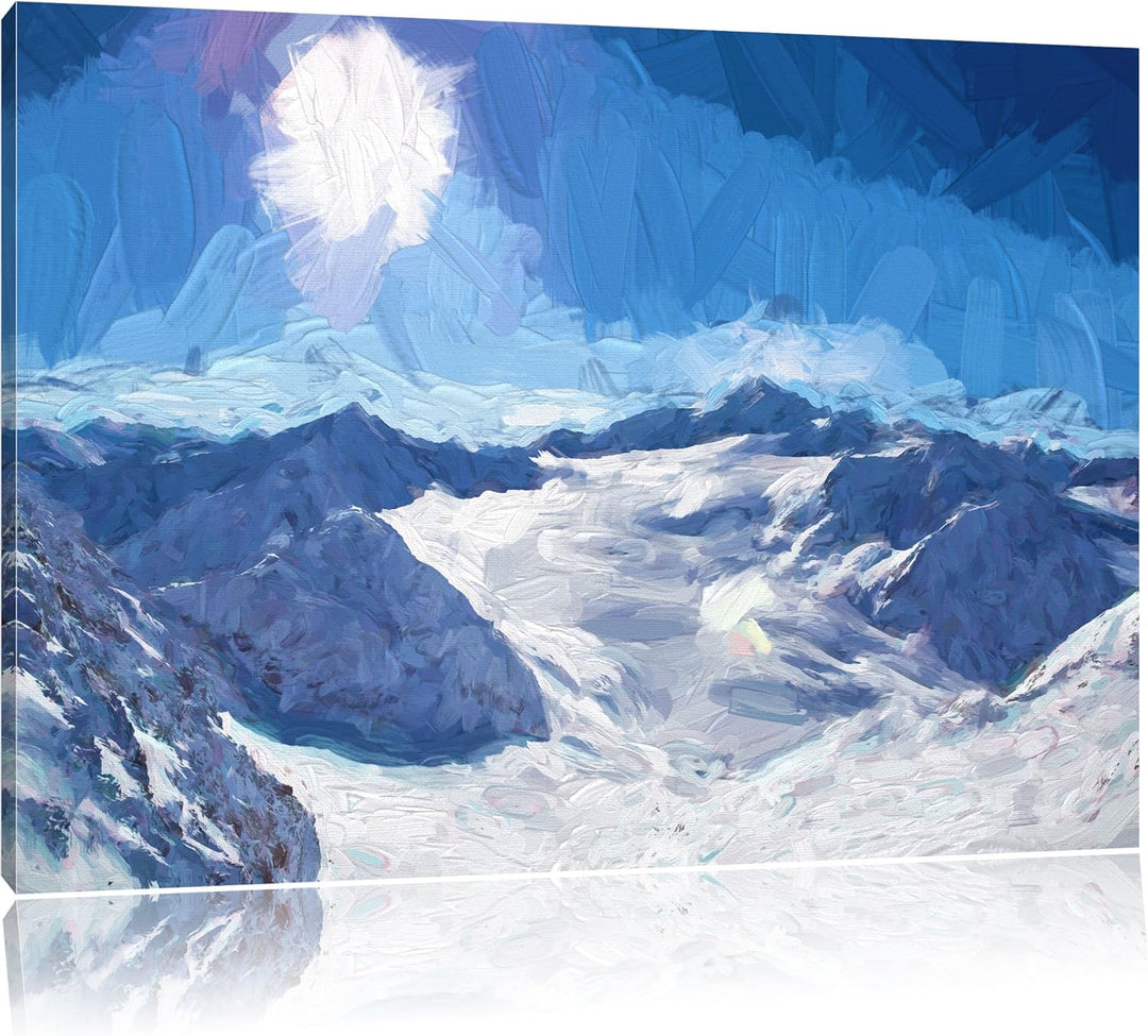 Pixxprint Winterlandschaft in den Bergen als Leinwandbild/Grösse: 100x70 cm/Wandbild/Kunstdruck/fert