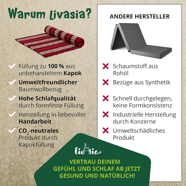 livasia Rollmatte Rollmatratze L-200x110x4,5cm, Gästebett Gästematratze 1 Person, Reisebett Kofferra